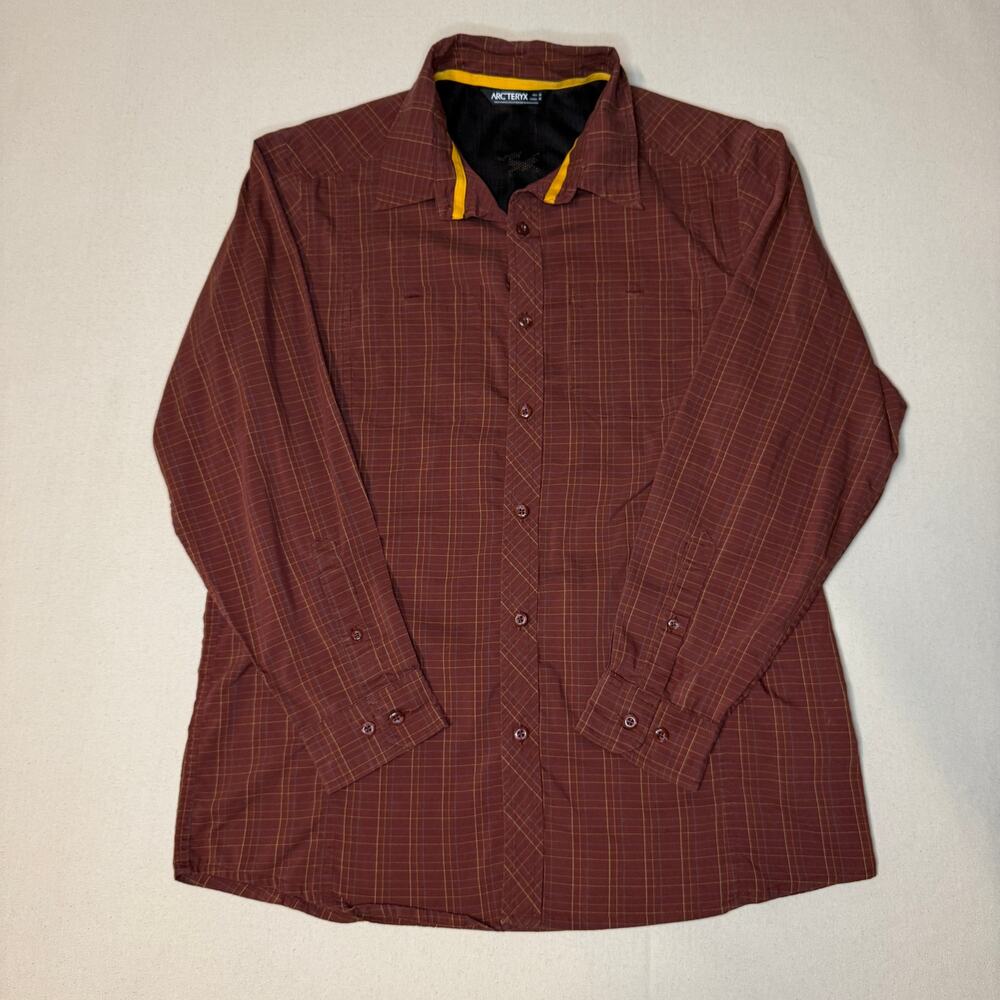 Arc'teryx Mens Burgundy Plaid Long Sleeve Button-Down Shirt Outdoor Hiking M